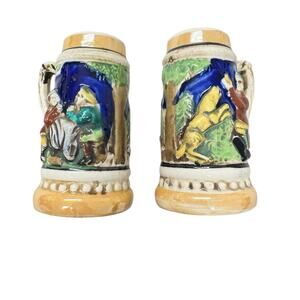Vintage Japan Beer Stein Salt & Pepper Shaker Set Orange Luster Renaissance